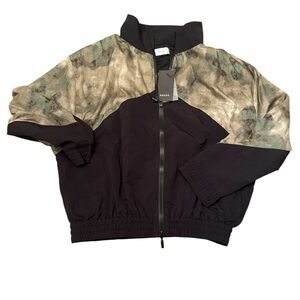 Rhude Black Windbreaker Jacket with Camo Shoulders